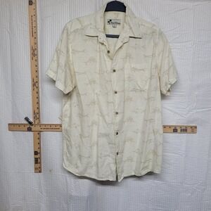 Oliver & Burke Mens‎ Lg Cream Marlin Sailfish Print Short Sleeve Button Up Shirt